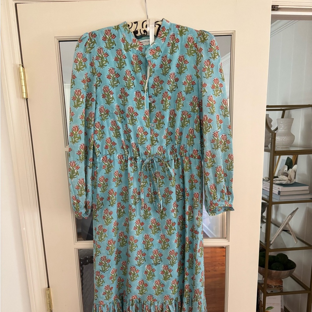 Emerson Fry India Collection block print dress - Turquoise and Coral size XS